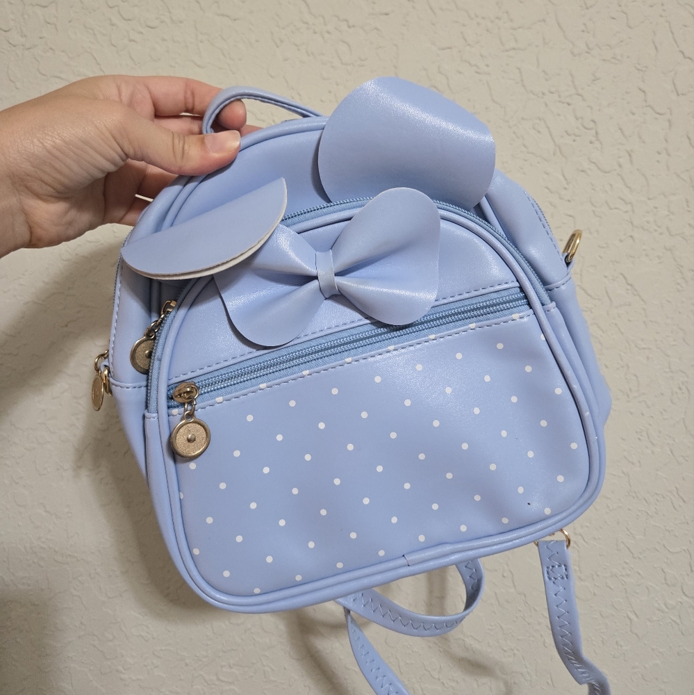 Light Blue Polka Dot Bow Backpack